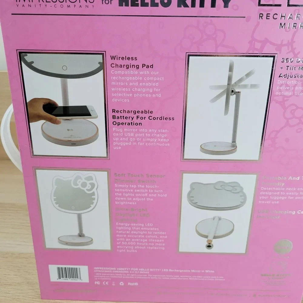 Impressions Vanity Hello Kitty Tabletop Mount LED Rechargeable Makeup Mirror NEW